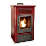 Stufa a Pellet Palladio SVIZZERA Bordeaux Profondità 42,5 cm Rivestimento in maiolica. Colore Bordeaux