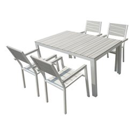 Amicasa Set Ibiza Tavolo Bianco/Grigio cm 150x90 con 4 Poltrone Alluminio