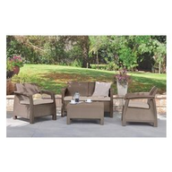 Keter Set salotto da giardino 4 pezzi: 1 divano, 2 poltrone e 1 tavolino Cappuccino Polyrattan Corfù 114401